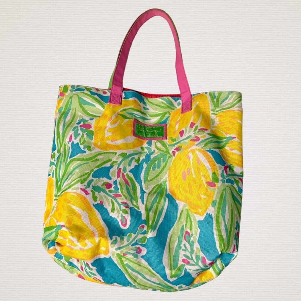 Lilly pulitzer Estée Lauder tote bag shoulder purse lined lemons floral